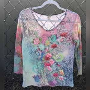 Gorgeous floral printed top with matching sheer sleeves